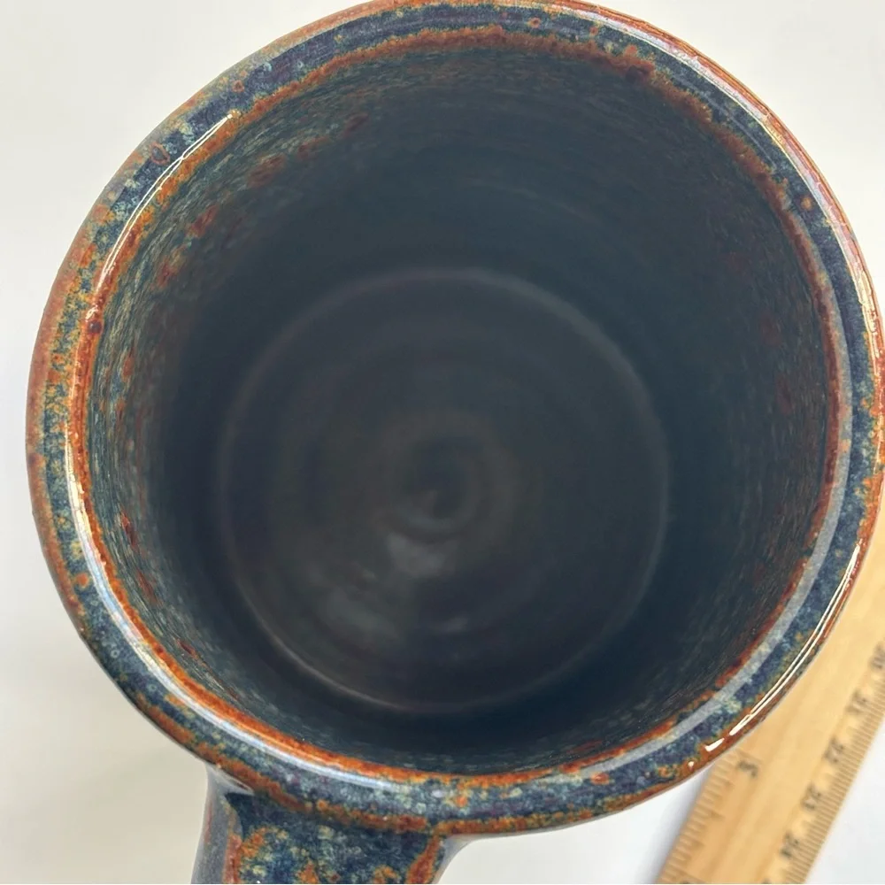 Handcrafted Large Mug-O-Ale Rustic Ceramic Blue Brown Beer Mug Textured‎ Design
